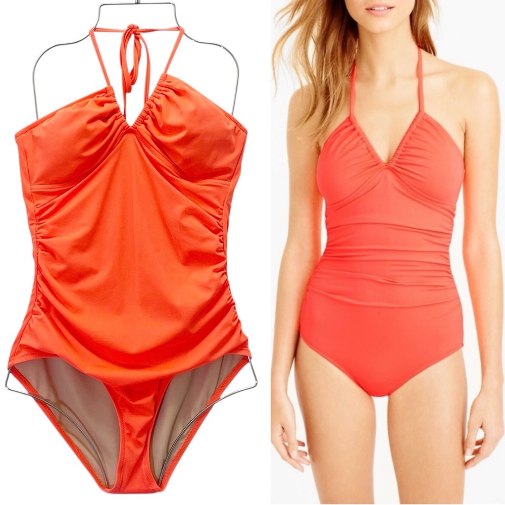 J. Crew Coral Halter One-Piece Swimsuit